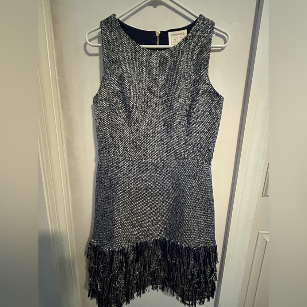 Sail to Sable Blue and White Fringe Mini Dress